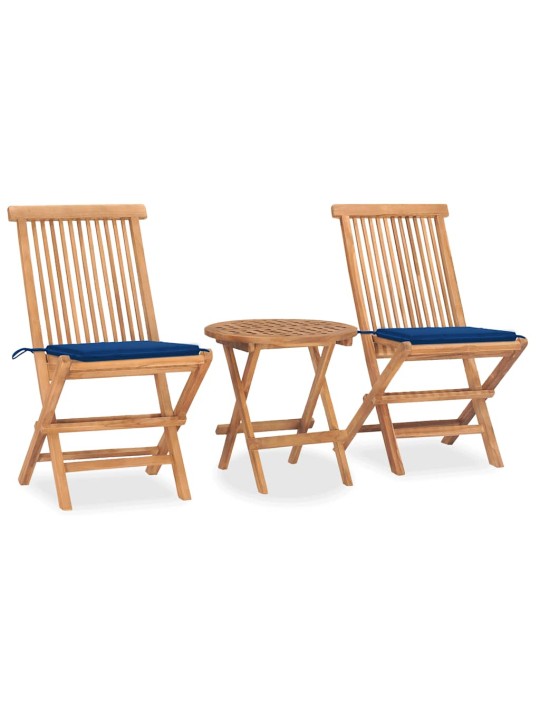 3dílný skládací zahradní jídelní set s poduškou masivní teak