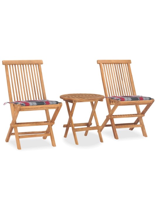 3dílný skládací zahradní jídelní set s poduškou masivní teak