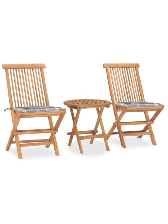 3dílný skládací zahradní jídelní set s poduškou masivní teak