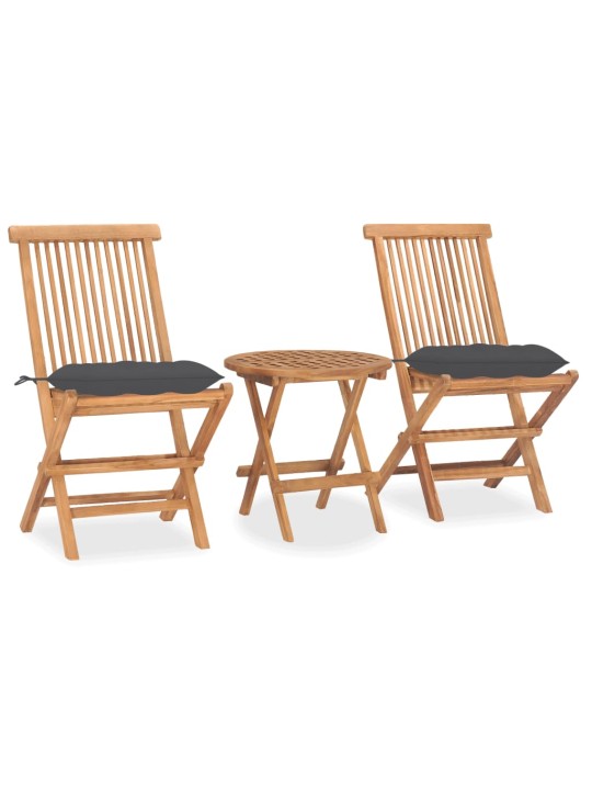 3dílný skládací zahradní jídelní set s poduškou masivní teak