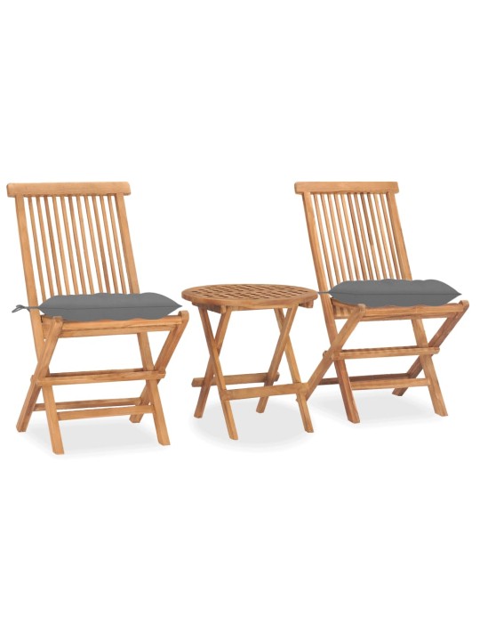 3dílný skládací zahradní jídelní set s poduškou masivní teak