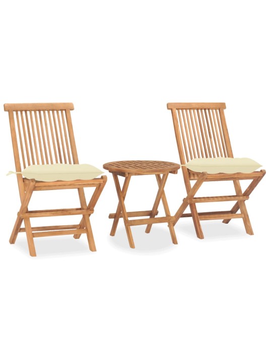 3dílný skládací zahradní jídelní set s poduškou masivní teak