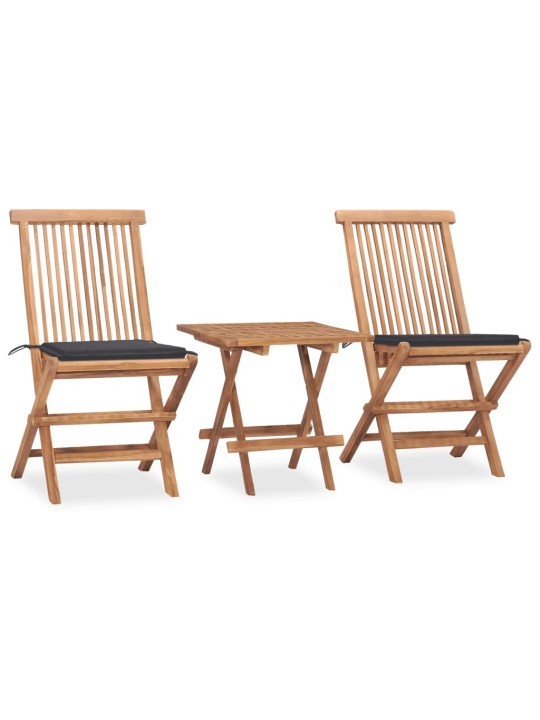 3dílný skládací zahradní jídelní set s poduškou masivní teak