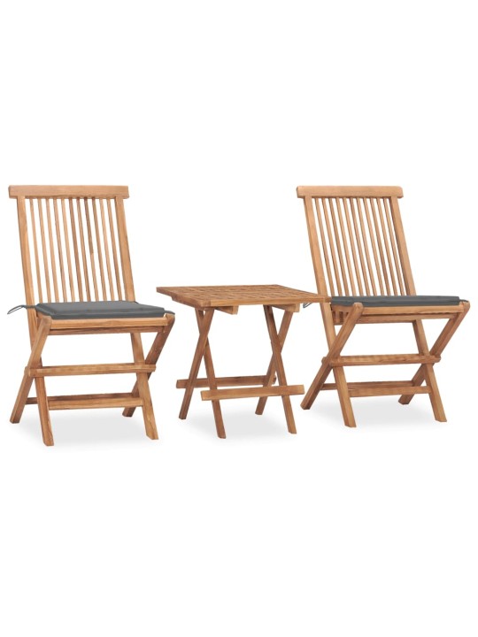 3dílný skládací zahradní jídelní set s poduškou masivní teak