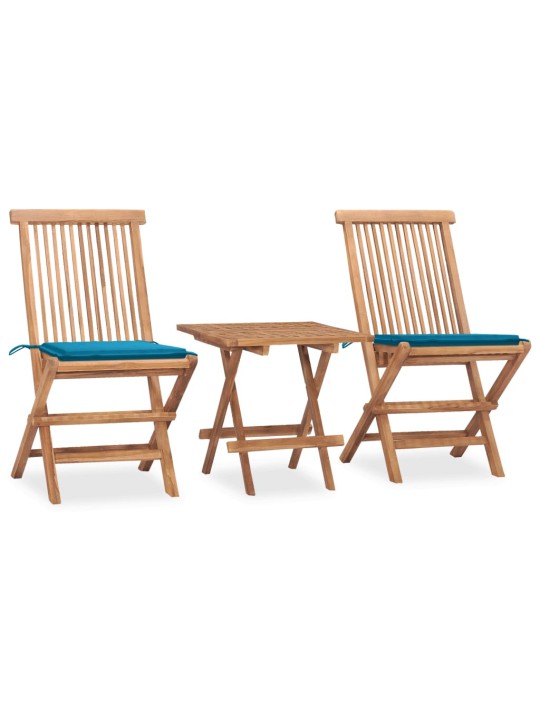 3dílný skládací zahradní jídelní set s poduškou masivní teak