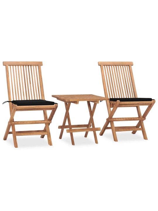 3dílný skládací zahradní jídelní set s poduškou masivní teak