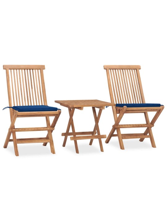 3dílný skládací zahradní jídelní set s poduškou masivní teak
