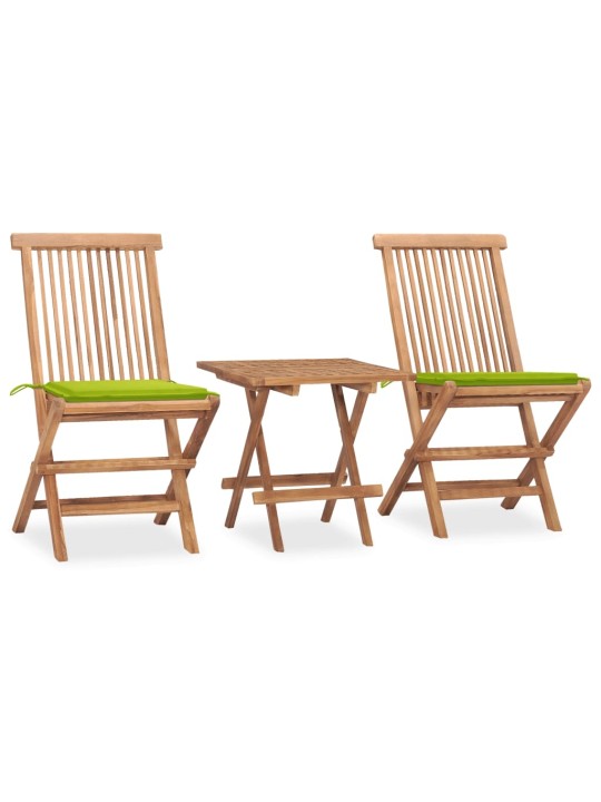 3dílný skládací zahradní jídelní set s poduškou masivní teak