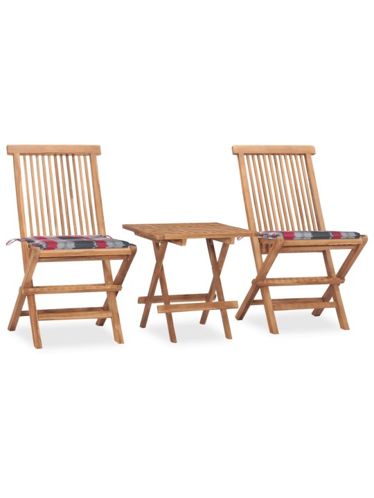 3dílný skládací zahradní jídelní set s poduškou masivní teak