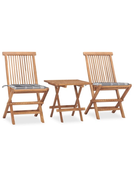 3dílný skládací zahradní jídelní set s poduškou masivní teak