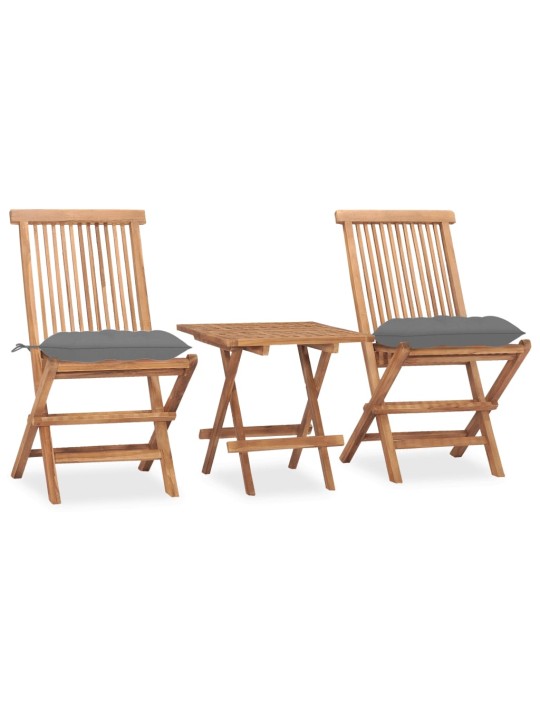 3dílný skládací zahradní jídelní set s poduškou masivní teak