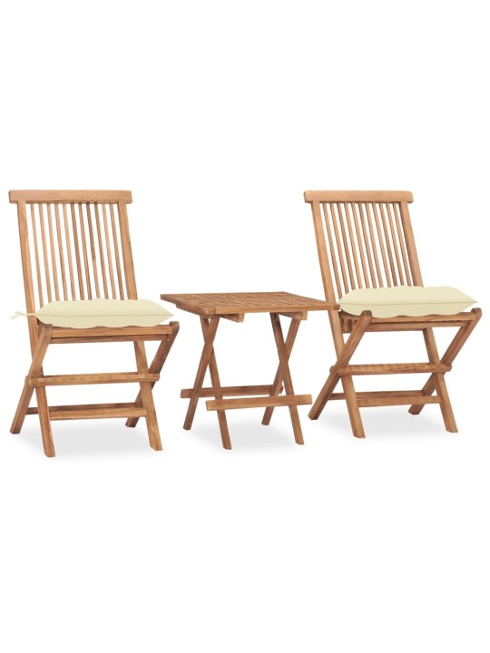 3dílný skládací zahradní jídelní set s poduškou masivní teak