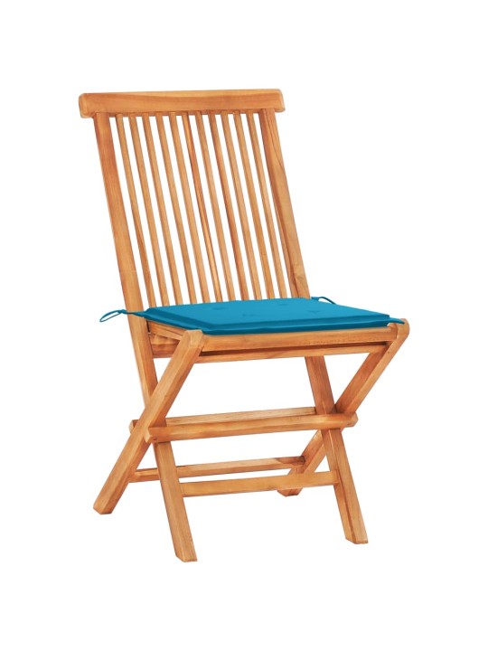 3dílný bistro set s modrými poduškami masivní teakové dřevo