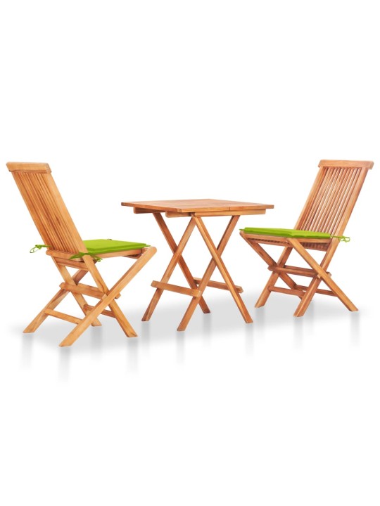 3dílný bistro set jasně zelené podušky masivní teakové dřevo