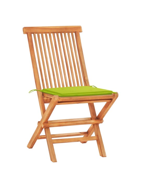 3dílný bistro set jasně zelené podušky masivní teakové dřevo