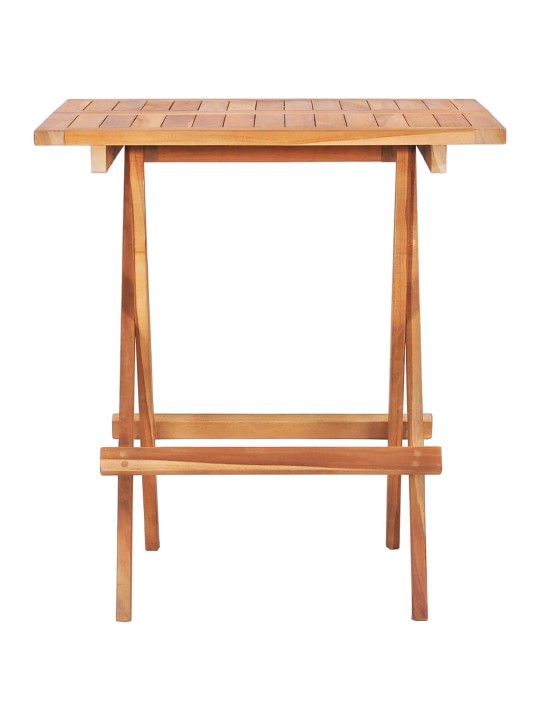 3dílný bistro set s šedými károvanými poduškami masivní teak