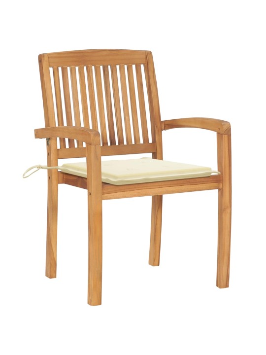 Zahradní židle 2 ks s krémovými poduškami masivní teak