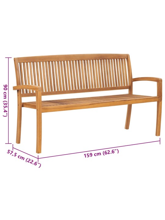 Stohovatelná zahradní lavice s poduškou 159 cm masivní teak