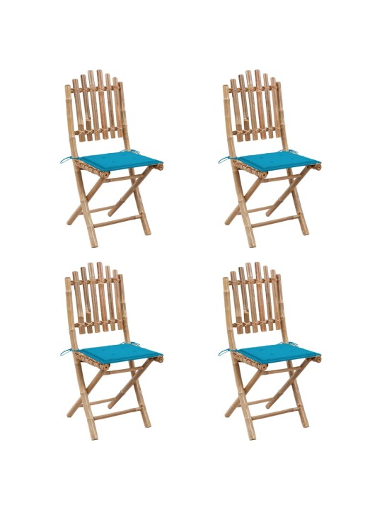 5dílný skládací zahradní jídelní set s poduškami bambus