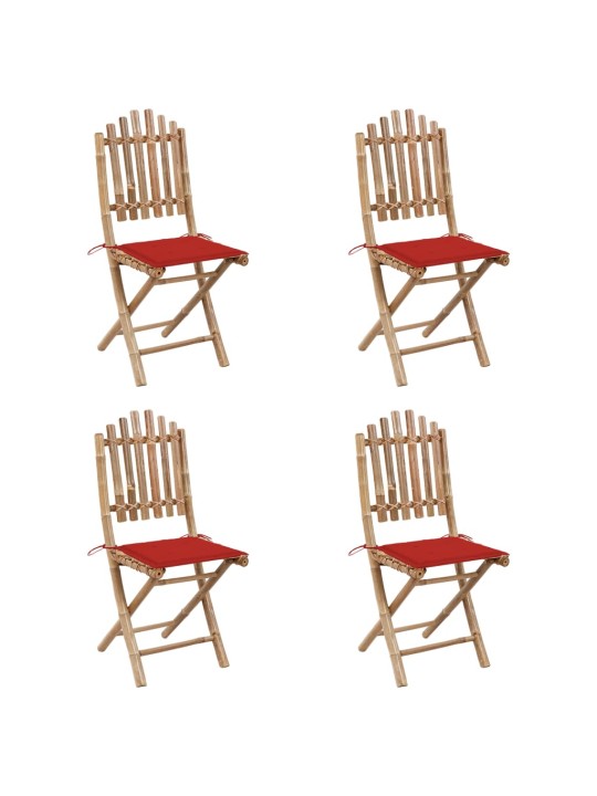 5dílný skládací zahradní jídelní set s poduškami bambus