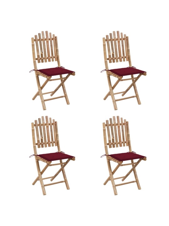 5dílný skládací zahradní jídelní set s poduškami bambus