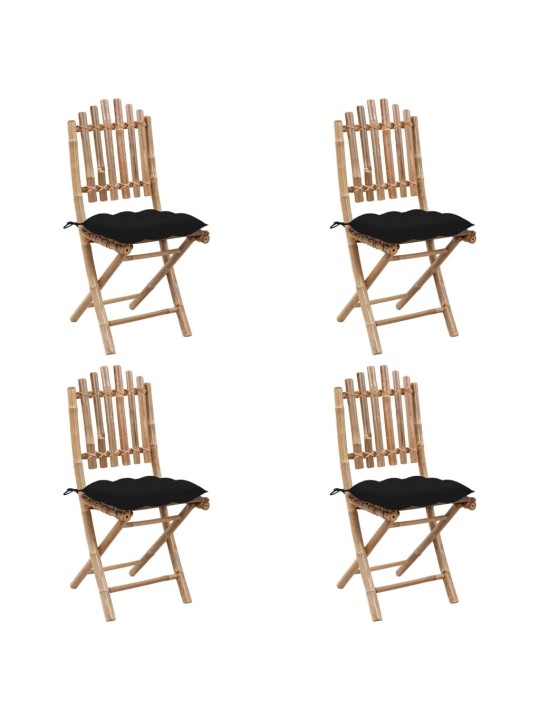 5dílný skládací zahradní jídelní set s poduškami bambus