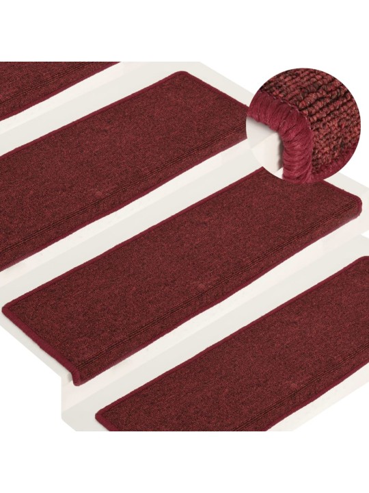 Kobercové nášlapy na schody 15 ks 65x21x4 cm matně červené