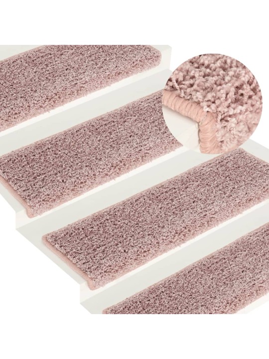 Kobercové nášlapy na schody 15 ks 65x21x4 cm bílé a růžové