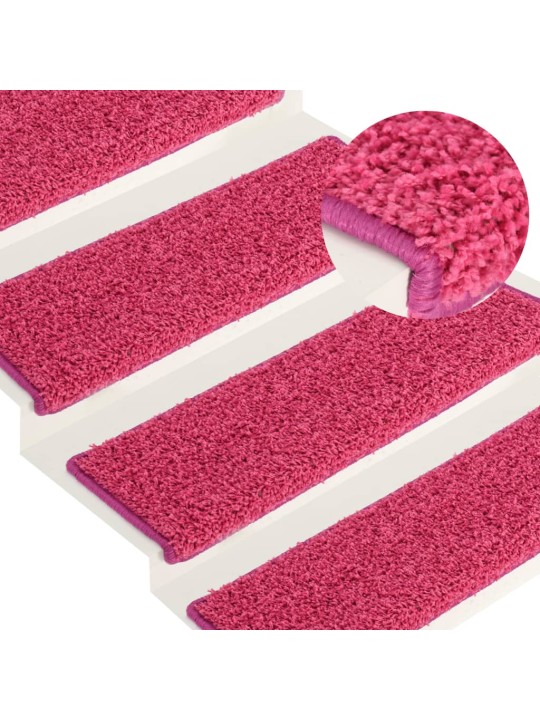Kobercové nášlapy na schody 15 ks 65x21x4 cm růžové