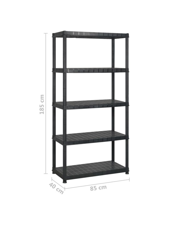 Úložný regál 5patrový černý 170 x 40 x 185 cm plast
