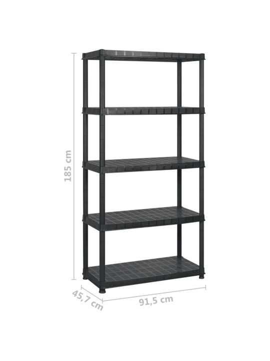 Úložný regál 5patrový černý 183 x 45,7 x 185 cm plast
