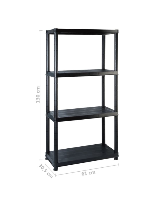 Úložný regál 4patrový černý 183 x 30,5 x 130 cm plast