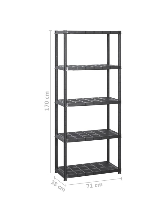 Úložný regál 5patrový černý 213 x 38 x 170 cm plast