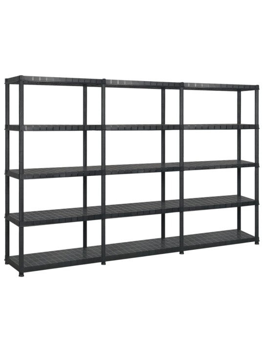 Úložný regál 5patrový černý 255 x 40 x 185 cm plast