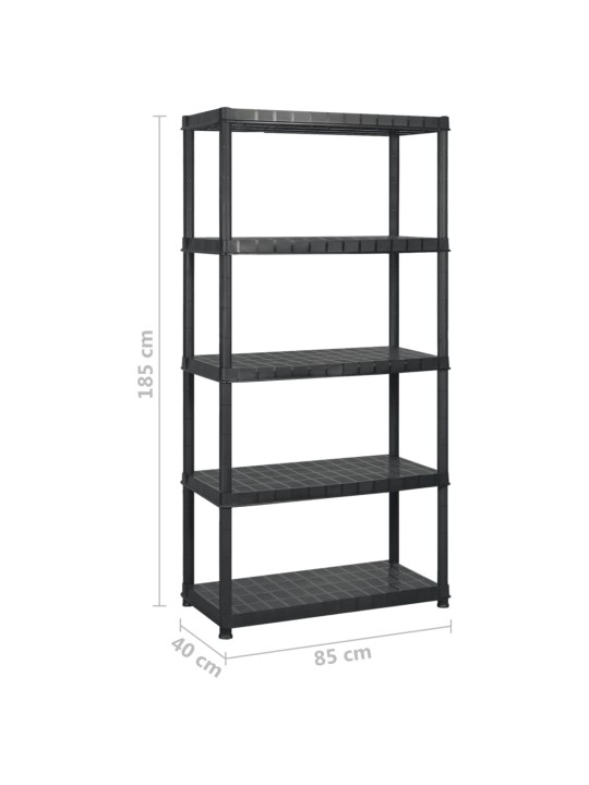 Úložný regál 5patrový černý 255 x 40 x 185 cm plast