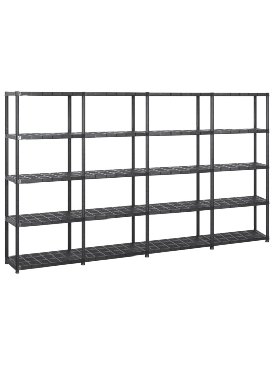 Úložný regál 5patrový černý 284 x 38 x 170 cm plast