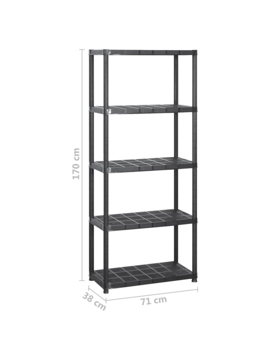 Úložný regál 5patrový černý 284 x 38 x 170 cm plast