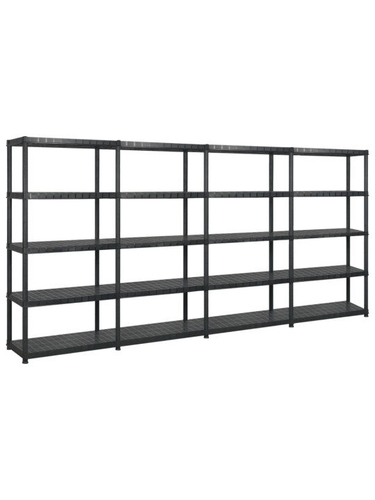 Úložný regál 5patrový černý 340 x 40 x 185 cm plast