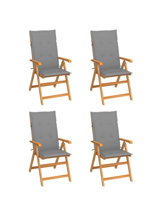 Zahradní židle 4 ks s šedými poduškami masivní teak