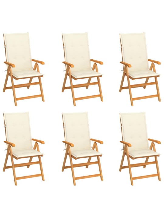 Zahradní židle 6 ks s krémovými poduškami masivní teak