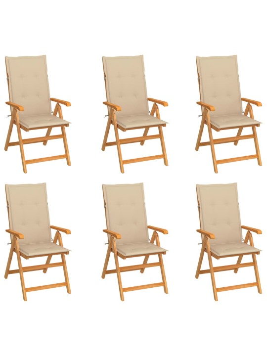 Zahradní židle 6 ks béžové podušky masivní teak