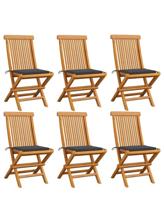 Zahradní židle s antracitovými poduškami 6 ks masivní teak