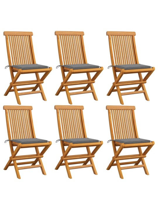 Zahradní židle s šedými poduškami 6 ks masivní teak