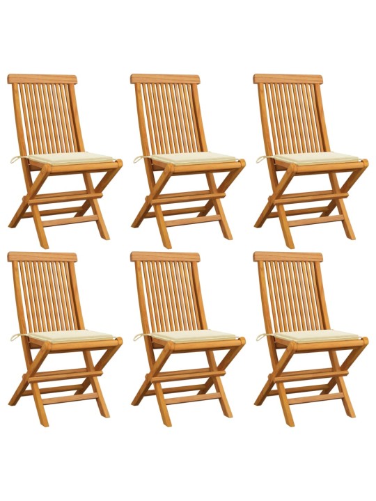 Zahradní židle s krémovými poduškami 6 ks masivní teak