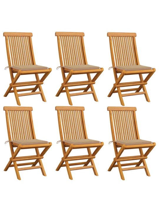 Zahradní židle s béžovými poduškami 6 ks masivní teak