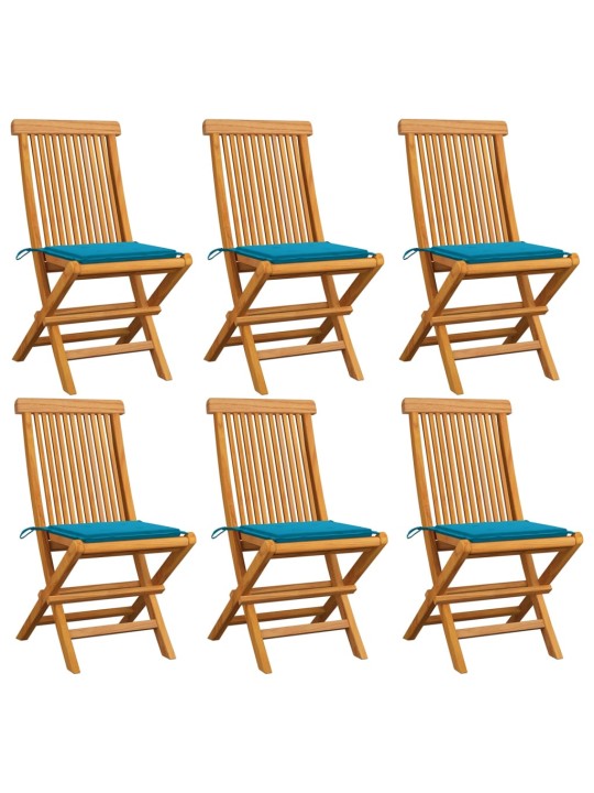 Zahradní židle s modrými poduškami 6 ks masivní teak