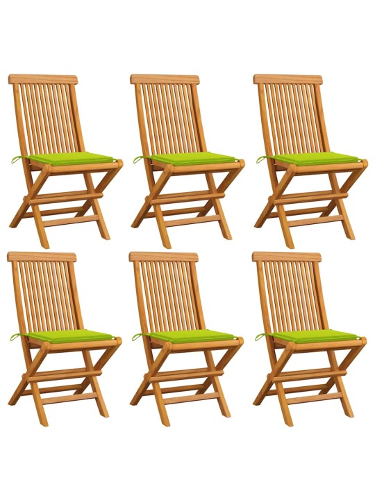 Zahradní židle s jasně zelenými poduškami 6 ks masivní teak