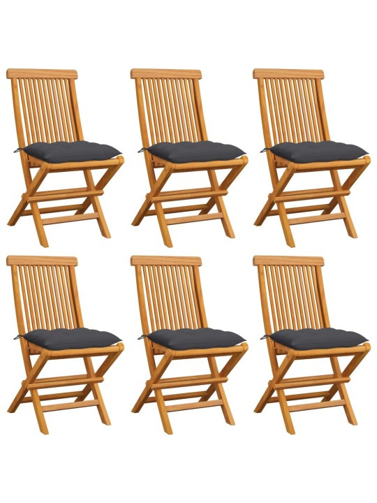 Zahradní židle s antracitovými poduškami 6 ks masivní teak