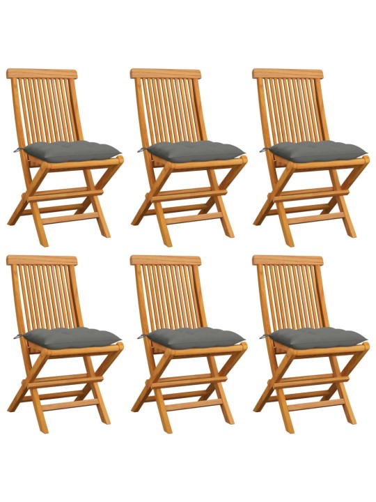 Zahradní židle s šedými poduškami 6 ks masivní teak