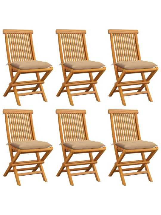 Zahradní židle s béžovými poduškami 6 ks masivní teak